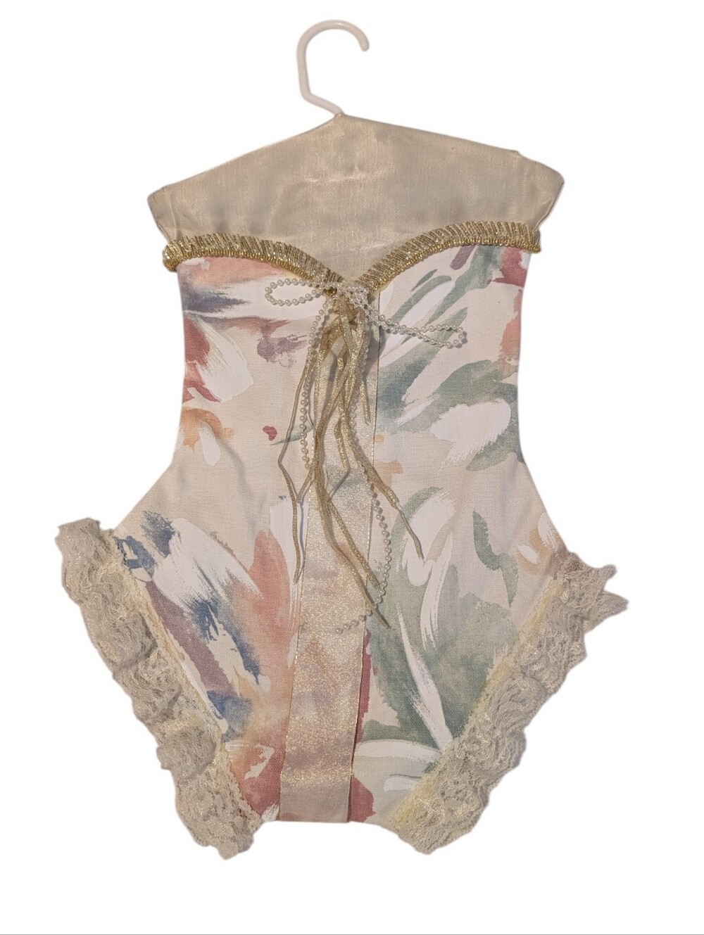 Vintage Novelty Corset Padded Hanger – Floral & Lace Lingerie Decor